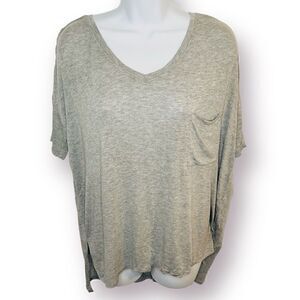 Abound Boxy High Low Hem Oversized Pocket V-Neck Tshirt Heather Gray M